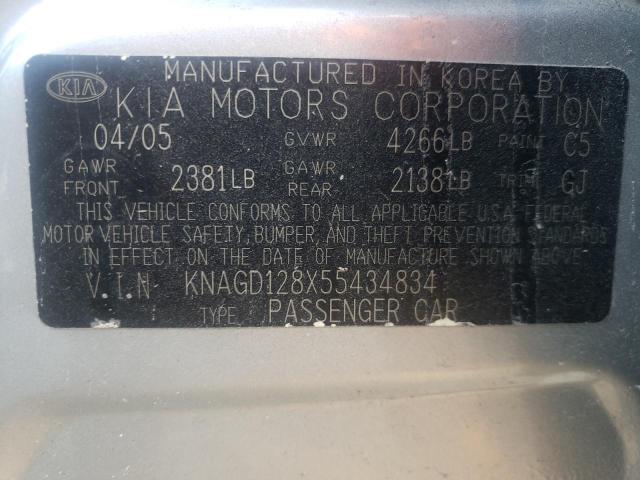 Photo 10 from auction – 2005 KIA OPTIMA LX with VIN KNAGD128X55434834