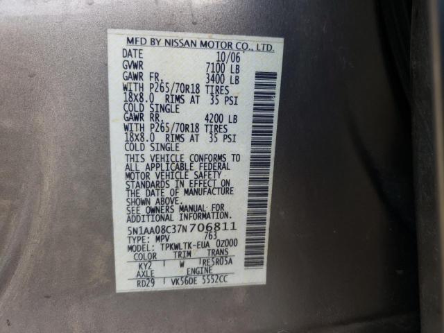 Photo 10 from auction – 2007 NISSAN ARMADA SE with VIN 5N1AA08C37N706811