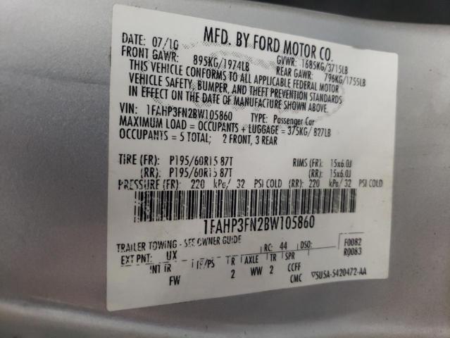 Photo 10 from auction – 2011 FORD FOCUS SE with VIN 1FAHP3FN2BW105860