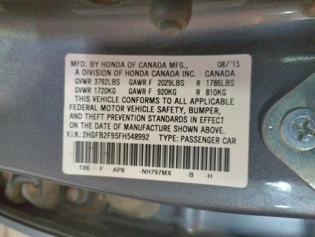 Photo 10 from auction – 2015 HONDA CIVIC EXL with VIN 2HGFB2F95FH548992