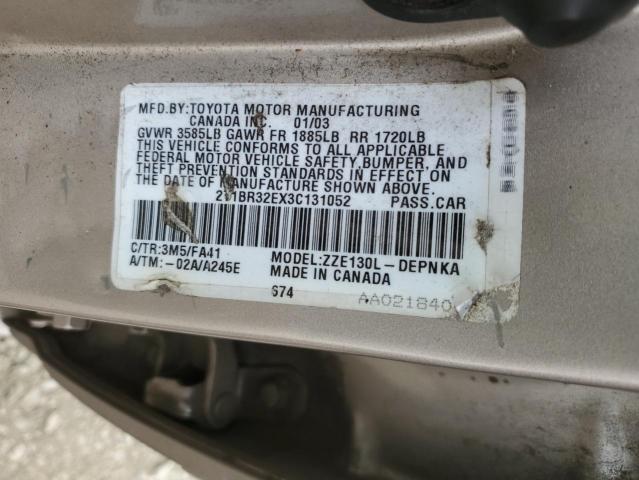 Photo 10 from auction – 2003 TOYOTA COROLLA CE with VIN 2T1BR32EX3C131052
