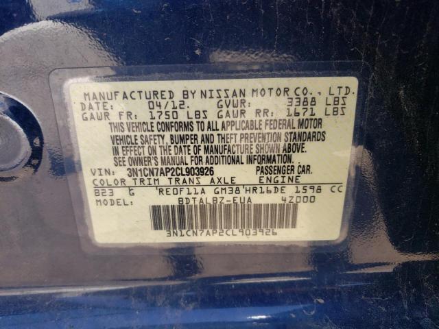 Photo 10 from auction – 2012 NISSAN VERSA S with VIN 3N1CN7AP2CL903926