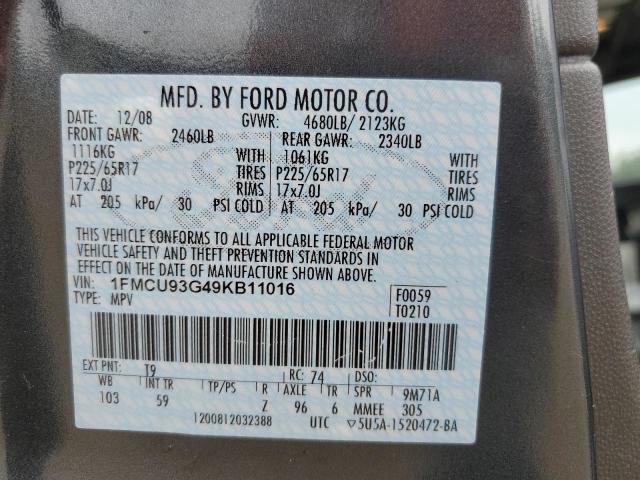 Photo 10 from auction – 2009 FORD ESCAPE XLT with VIN 1FMCU93G49KB11016