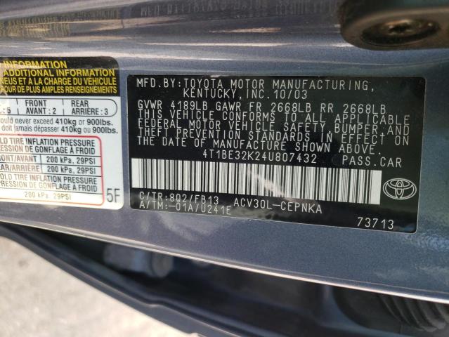 Photo 10 from auction – 2004 TOYOTA CAMRY LE with VIN 4T1BE32K24U807432