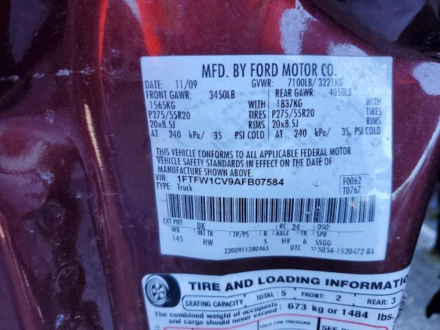 Photo 10 from auction – 2010 FORD F150 SUPER with VIN 1FTFW1CV9AFB07584