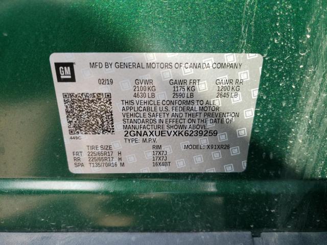 Photo 10 from auction – 2019 CHEVROLET EQUINOX LT with VIN 2GNAXUEVXK6239259