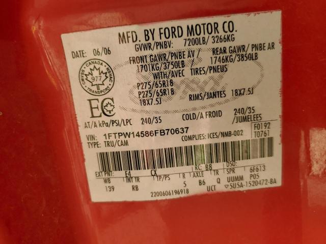Photo 10 from auction – 2006 FORD F150 SUPER with VIN 1FTPW14586FB70637