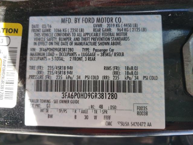 Photo 10 from auction – 2016 FORD FUSION SE with VIN 3FA6P0HD9GR381280