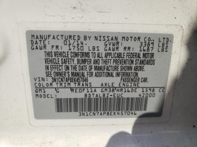 Photo 10 from auction – 2014 NISSAN VERSA S with VIN 3N1CN7AP8EK457046