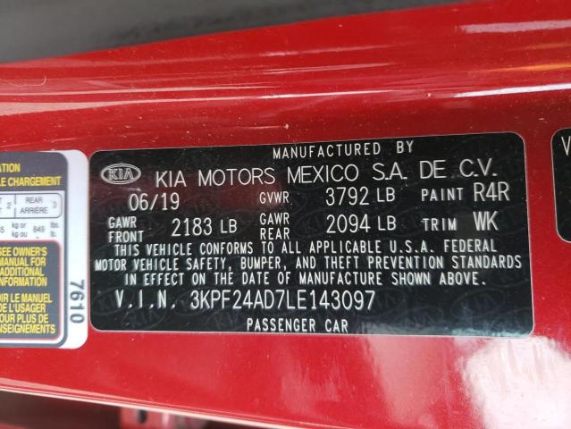 Photo 10 from auction – 2020 KIA FORTE FE with VIN 3KPF24AD7LE143097