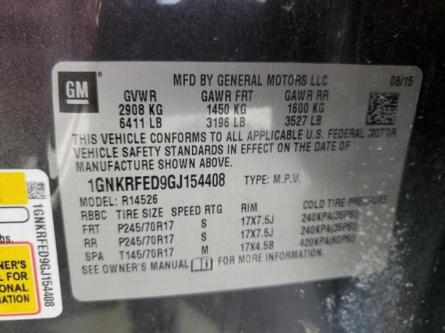 Photo 10 from auction – 2016 CHEVROLET TRAVERSE L with VIN 1GNKRFED9GJ154408