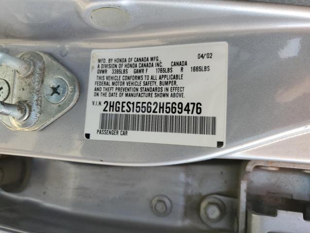 Photo 10 from auction – 2002 HONDA CIVIC LX with VIN 2HGES15562H569476