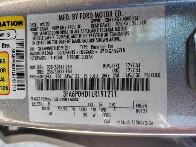 Photo 10 from auction – 2020 FORD FUSION SE with VIN 3FA6P0HD1LR191211