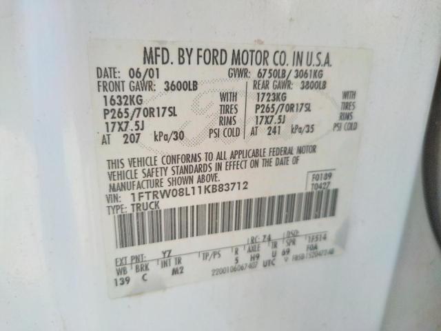Photo 10 from auction – 2001 FORD F150 SUPER with VIN 1FTRW08L11KB83712