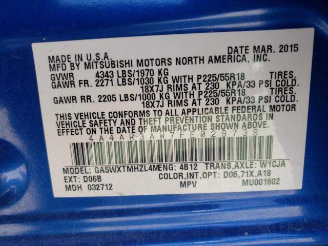 Photo 10 from auction – 2015 MITSUBISHI OUTLANDER with VIN 4A4AR3AW7FE029739