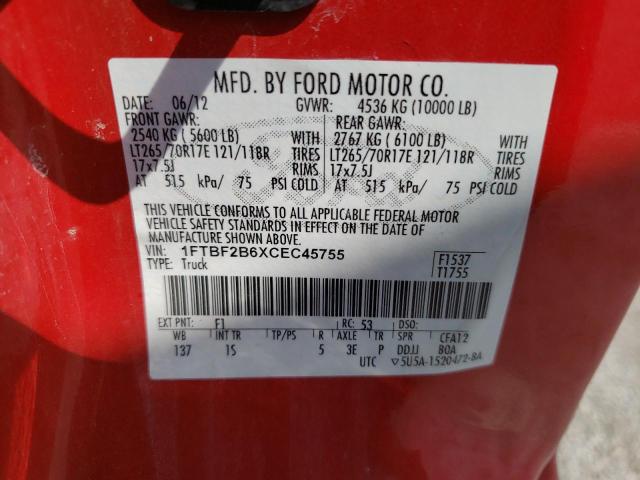 Photo 10 from auction – 2012 FORD F250 SUPER with VIN 1FTBF2B6XCEC45755