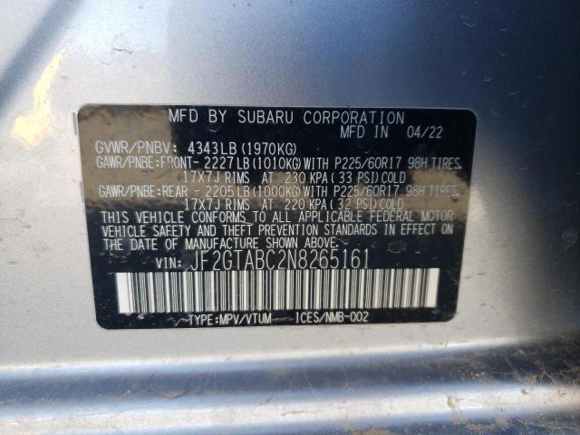 Photo 10 from auction – 2022 SUBARU CROSSTREK with VIN JF2GTABC2N8265161