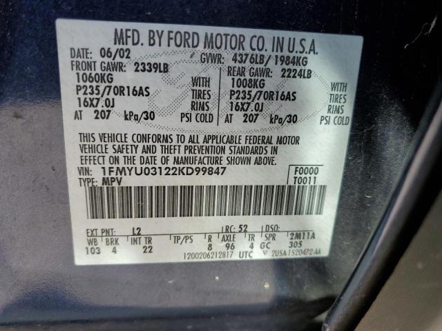Photo 10 from auction – 2002 FORD ESCAPE XLT with VIN 1FMYU03122KD99847