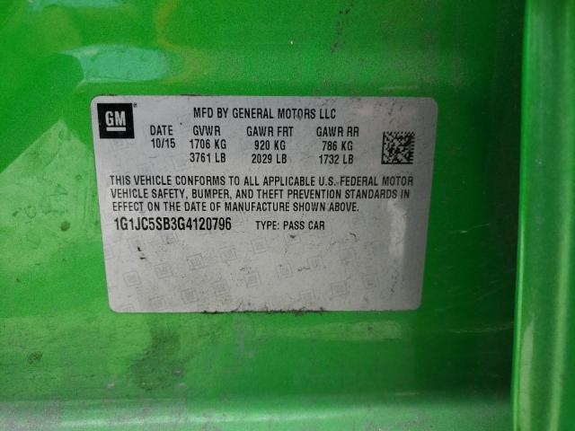 Photo 10 from auction – 2016 CHEVROLET SONIC LT with VIN 1G1JC5SB3G4120796
