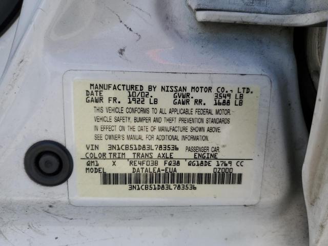 Photo 10 from auction – 2003 NISSAN SENTRA XE with VIN 3N1CB51D83L783536