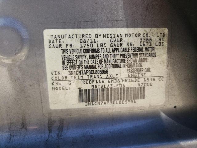 Photo 10 from auction – 2012 NISSAN VERSA S with VIN 3N1CN7AP3CL805956