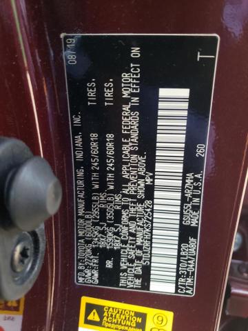 Photo 10 from auction – 2019 TOYOTA HIGHLANDER with VIN 5TDJZRFH7KS725428
