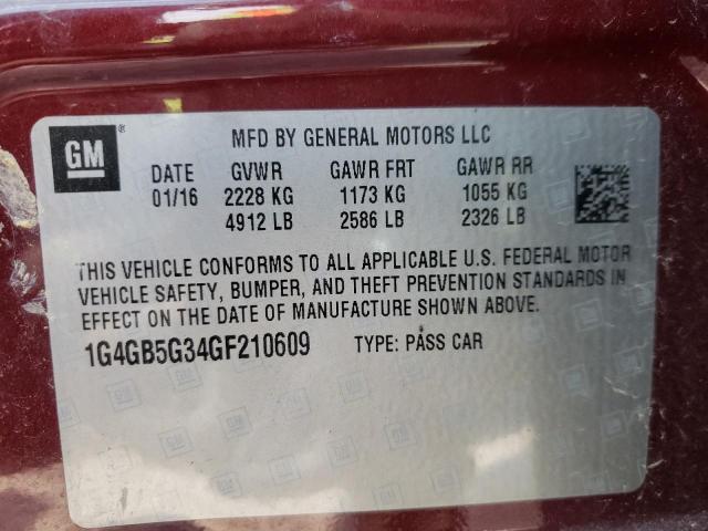 Photo 10 from auction – 2016 BUICK LACROSSE with VIN 1G4GB5G34GF210609