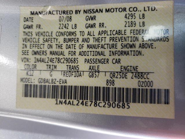 Photo 10 from auction – 2008 NISSAN ALTIMA 2.5 with VIN 1N4AL24E78C290685