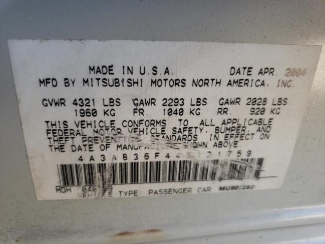 Photo 10 from auction – 2004 MITSUBISHI GALANT ES with VIN 4A3AB36F44E121759