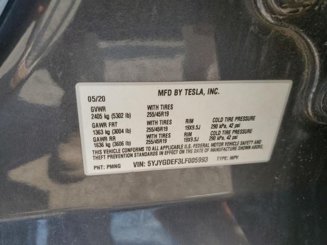 Photo 10 from auction – 2020 TESLA MODEL Y with VIN 5YJYGDEF3LF005993