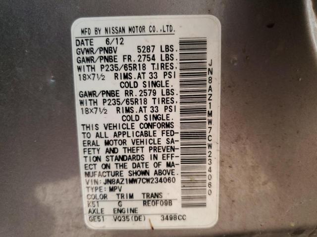 Photo 10 from auction – 2012 NISSAN MURANO with VIN JN8AZ1MW7CW234060
