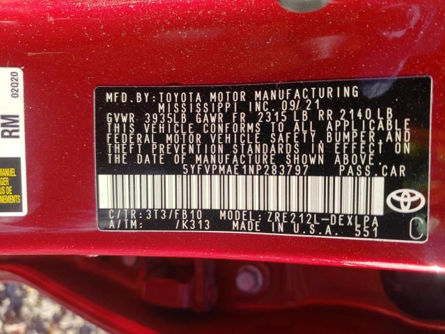 Photo 10 from auction – 2022 TOYOTA COROLLA LE with VIN 5YFVPMAE1NP283797