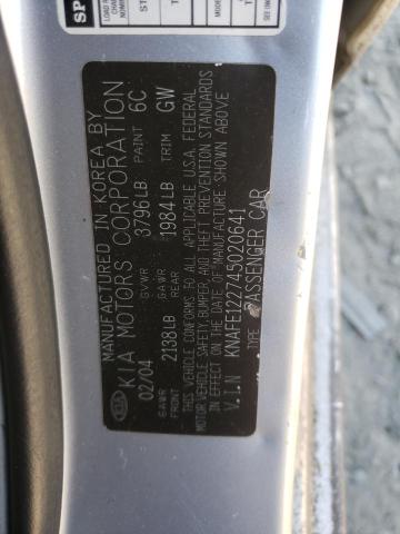 Photo 10 from auction – 2004 KIA SPECTRA LX with VIN KNAFE122745020641