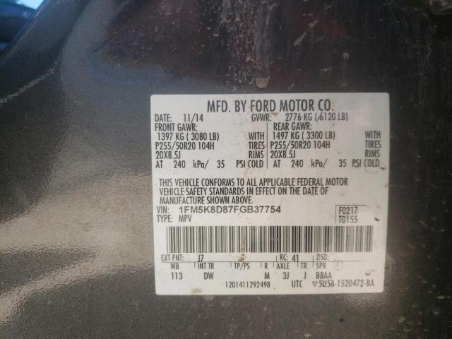 Photo 10 from auction – 2015 FORD EXPLORER X with VIN 1FM5K8D87FGB37754