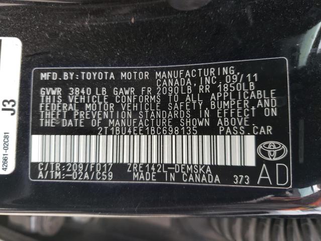 Photo 10 from auction – 2011 TOYOTA COROLLA BA with VIN 2T1BU4EE1BC698135
