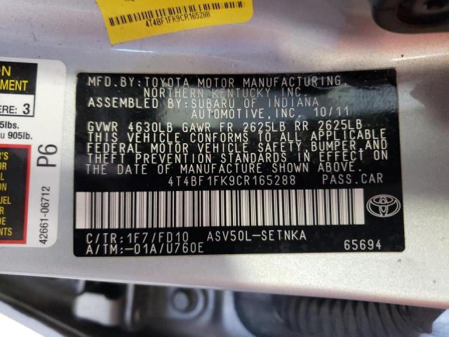 Photo 10 from auction – 2012 TOYOTA CAMRY BASE with VIN 4T4BF1FK9CR165288