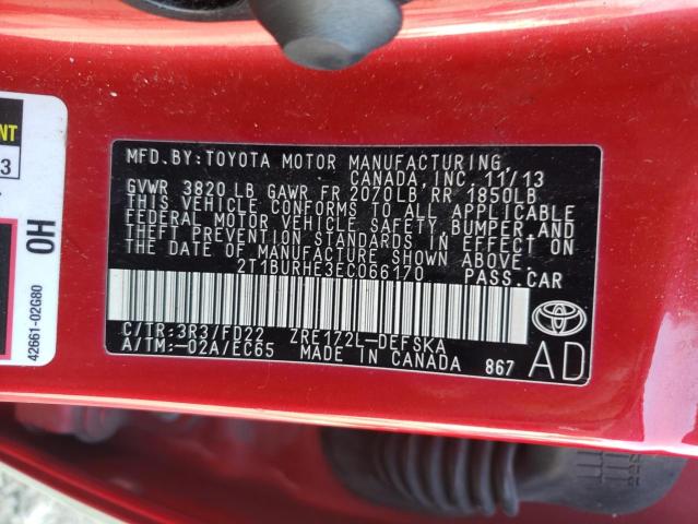Photo 10 from auction – 2014 TOYOTA COROLLA L with VIN 2T1BURHE3EC066170