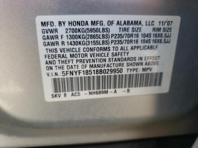 Zdjęcie 10 z aukcji – 2008 HONDA PILOT EXL z VIN 5FNYF18518B029950