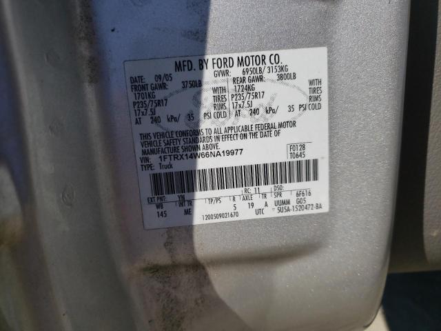 Photo 10 from auction – 2006 FORD F150 with VIN 1FTRX14W66NA19977