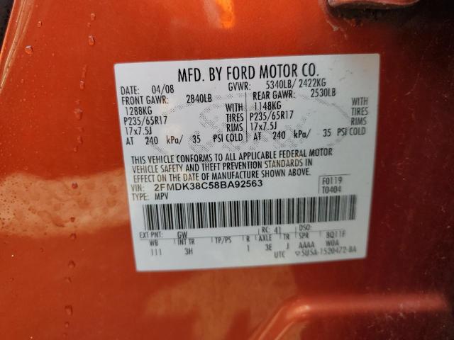 Photo 10 from auction – 2008 FORD EDGE SEL with VIN 2FMDK38C58BA92563