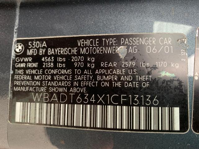 Photo 10 from auction – 2001 BMW 530 I AUTO with VIN WBADT634X1CF13136
