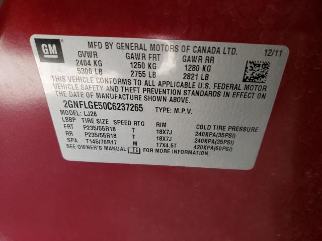 Photo 10 from auction – 2012 CHEVROLET EQUINOX LT with VIN 2GNFLGE50C6237265
