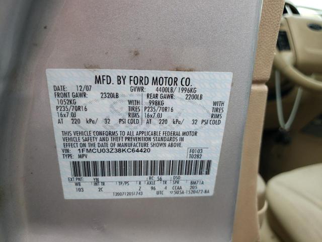 Photo 10 from auction – 2008 FORD ESCAPE XLT with VIN 1FMCU03Z38KC64420
