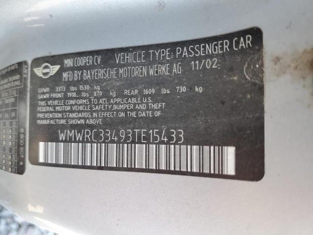 Photo 10 from auction – 2003 MINI COOPER with VIN WMWRC33493TE15433