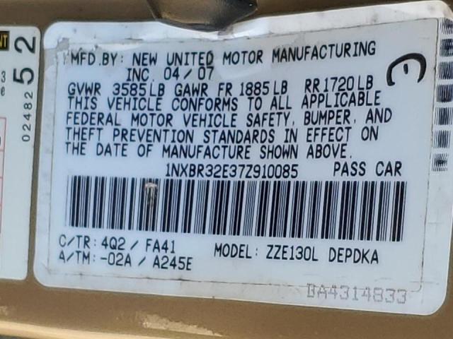 Photo 10 from auction – 2007 TOYOTA COROLLA CE with VIN 1NXBR32E37Z910085
