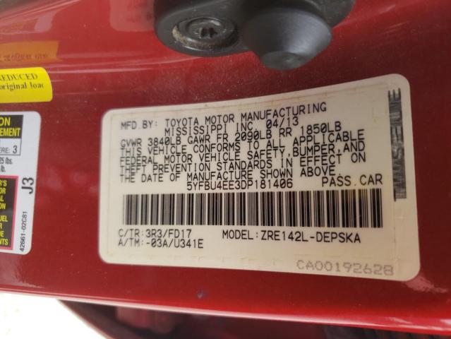 Photo 10 from auction – 2013 TOYOTA COROLLA BA with VIN 5YFBU4EE3DP181406