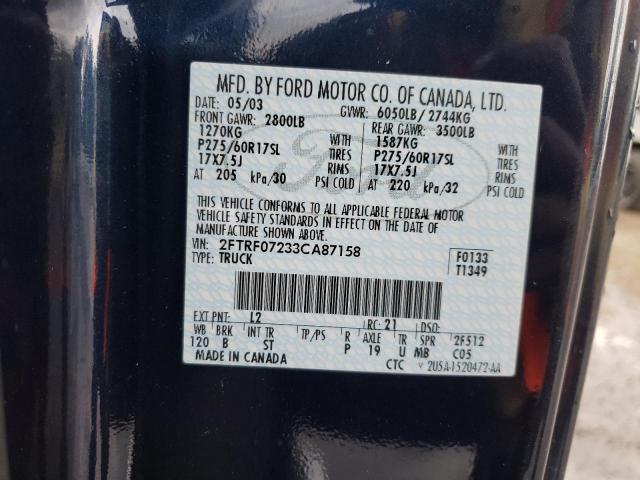 Photo 10 from auction – 2003 FORD F150 with VIN 2FTRF07233CA87158