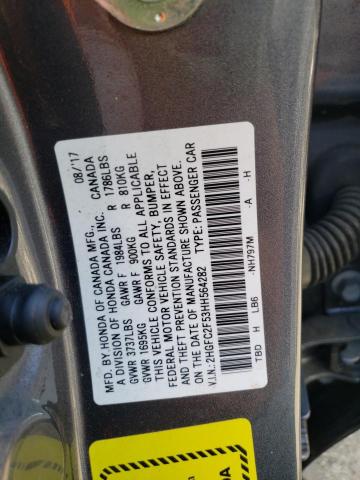 Photo 10 from auction – 2017 HONDA CIVIC LX with VIN 2HGFC2F53HH564282
