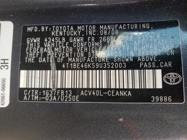 Photo 10 from auction – 2009 TOYOTA CAMRY BASE with VIN 4T1BE46K59U352003
