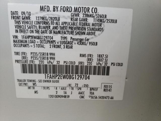 Photo 10 from auction – 2011 FORD TAURUS SEL with VIN 1FAHP2EW0BG129704